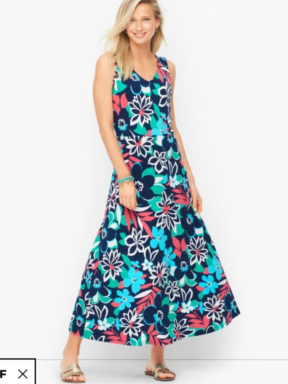 Talbots Plus 2X. Floral Maxi Skirt in Navy, Teal & Coral NWT